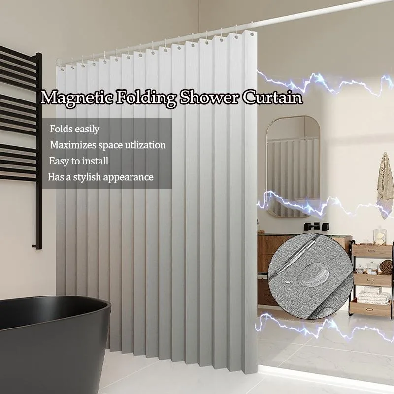 

Waterproof Shower Curtain, NO Liner Needed, Heavy Duty Folding Linen Shower Curtain, Magnetic Fabric Shower Curtain