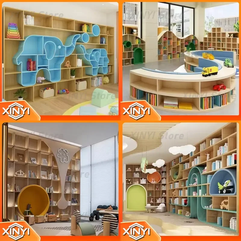 Children's Library Bookshelves for Kids Room Kindergarten Furniture for Toddlers Animal Theme Custom Bookshelf for Home