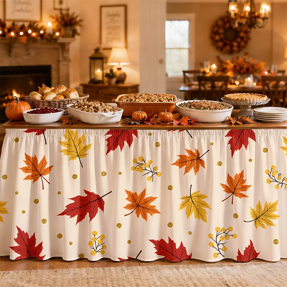 Table skirt / tableskirt, autumn, maple leaves, warm tones, festival, Thanksgiving, harvestzyc