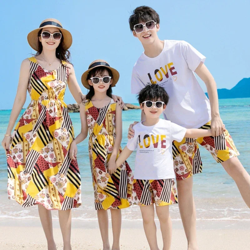 

Отпускной вид, одежда для родителей и детей, одежда для мамы и дочки, платье без рукавов для папы и сына, комплект из двух предметов, одинаковые комплекты для всей семьи, пляжная пара