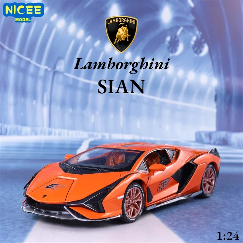 

1:24 Lamborghini Sian sports car Simulation Diecast Metal Alloy Model car Sound Light Pull Back Collection Kids Toy Gifts X28