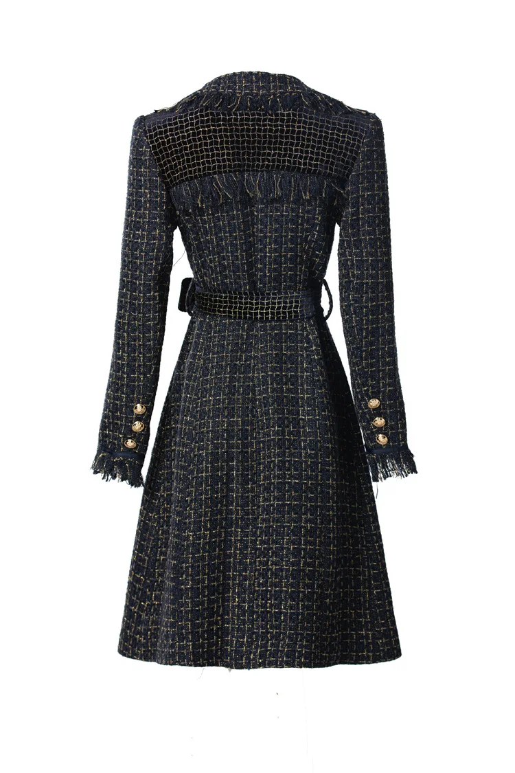 Europe and the United States women's 2024 winter new Long sleeve suit collar single breasted pocket fringe Tweed belt coat XXXL