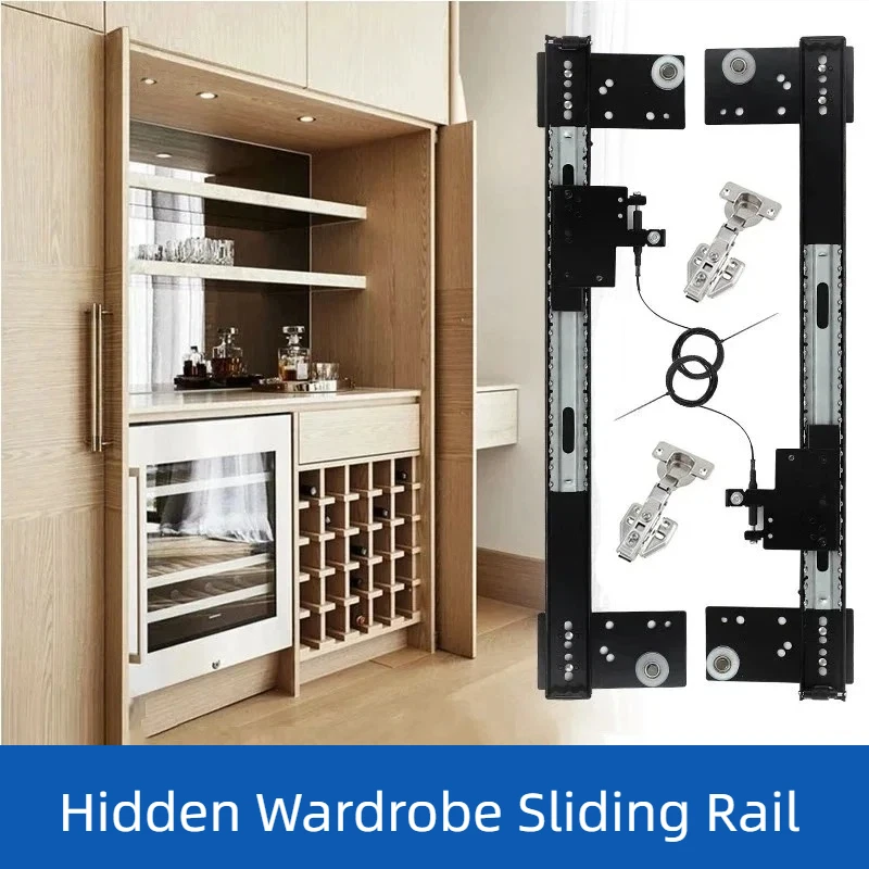 12-22 Inches Hidden Wardrobe Sliding Rail Cabinet Door Side Mounted Reverse Insertion Cabinet Slides Hinges Hardware Accessories