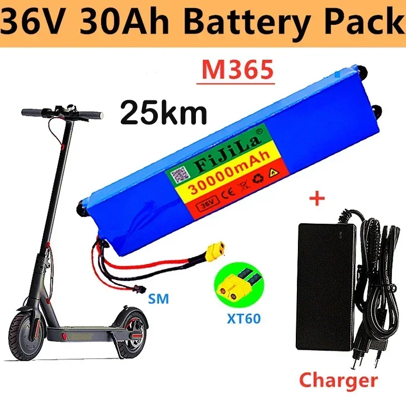 

100% Genuine 36V 30Ah Lithium Ion Battery Pack, Suitable For 10s3p M365 Battery Pack Electric Scooter BMS + Charger