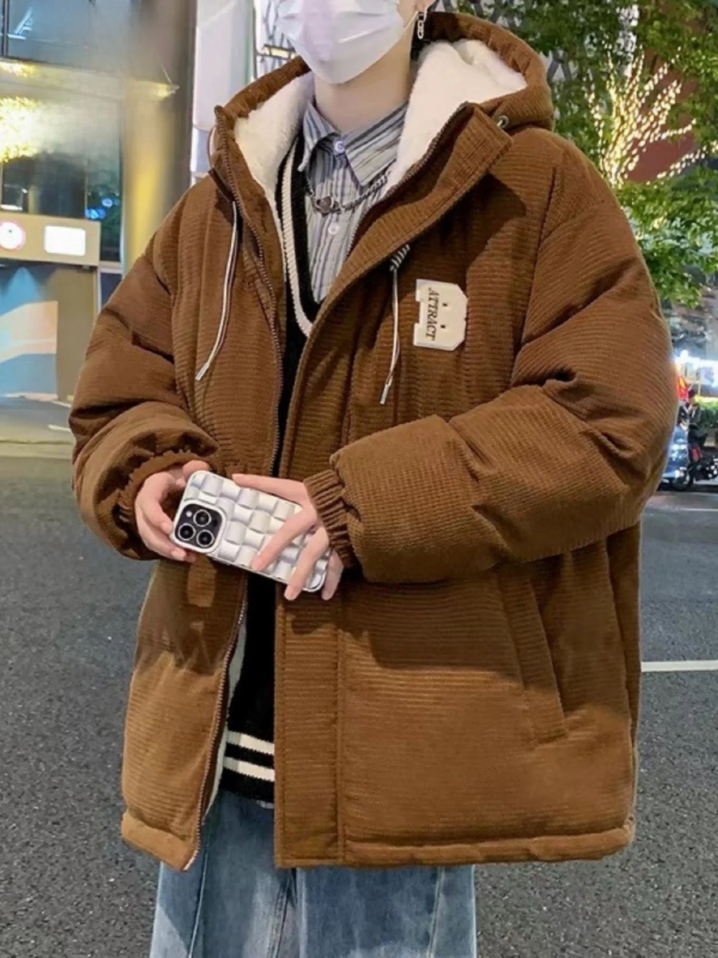 

Мужская утепленная хлопковая куртка с флисовой подкладкой, с капюшоном, теплая верхняя одежда, модная повседневная осенне-зимняя модель из полиэфирного волокна