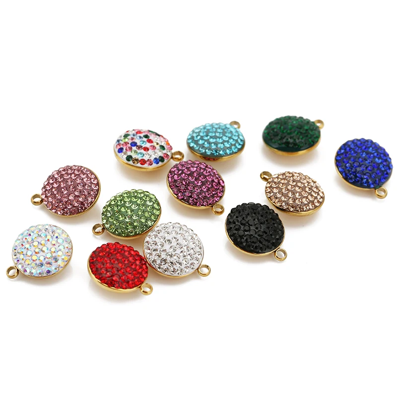 

5pcs Stainles Steel Colorful Round Shape Charms Gold Rhinestone Pendants for DIY Bracelet Necklace Jewelry Making Accessories