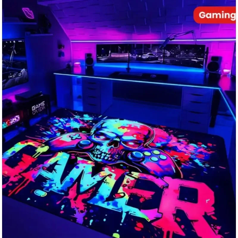 Flannel Floor Mat Player Carpet and Halloween Controller Game Room Pattern Floor Mat Gaming Player Atmosphere and Non Slip Mats