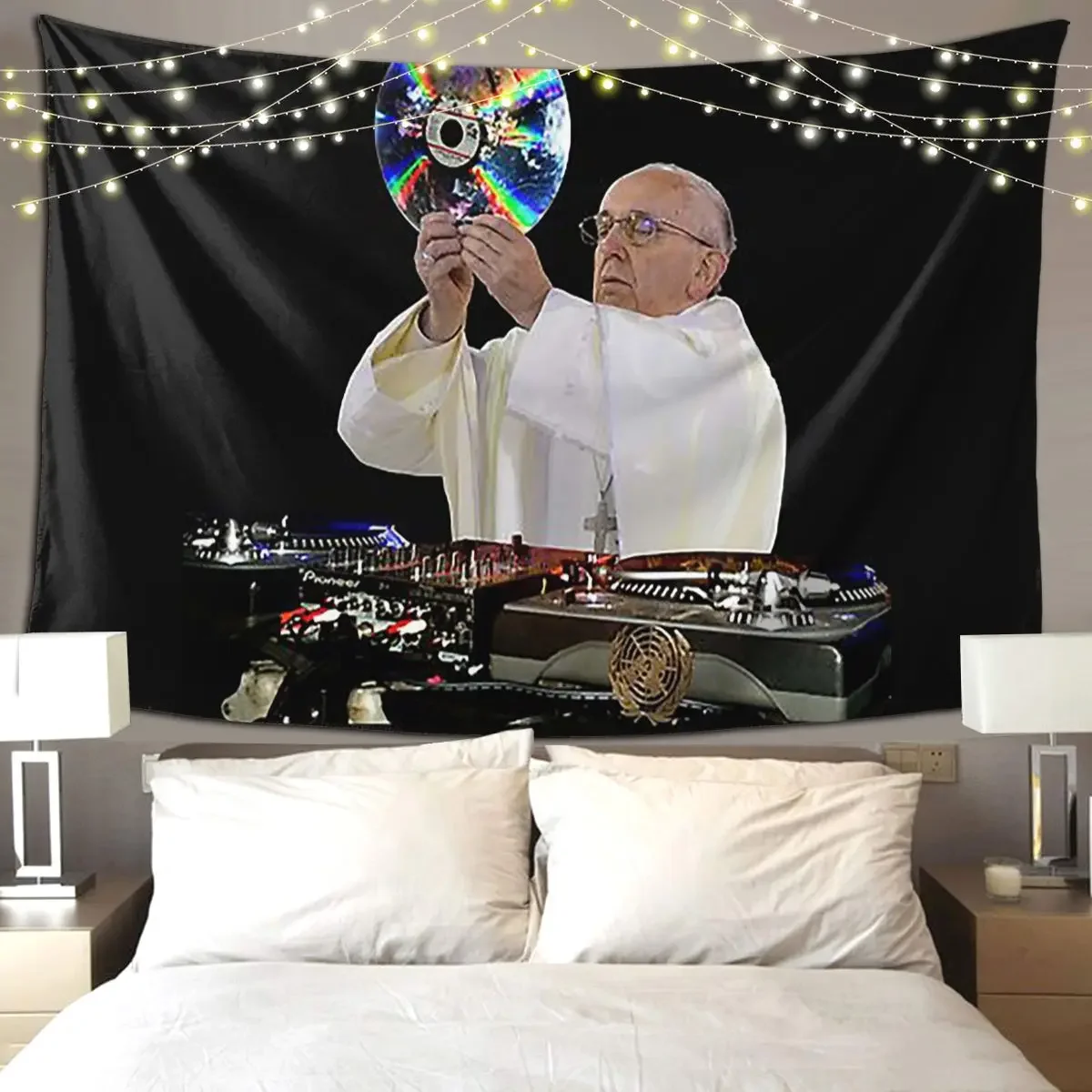 Dj Earth Pope Francis, Edm Holy Fath Tapestry Art Wall Hanging Aesthetic Home Tapestries for Living Room Bedroom Dorm Room