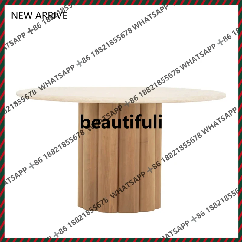 

A182 Natural travertine dining table Designer dining room Solid wood base table French round table