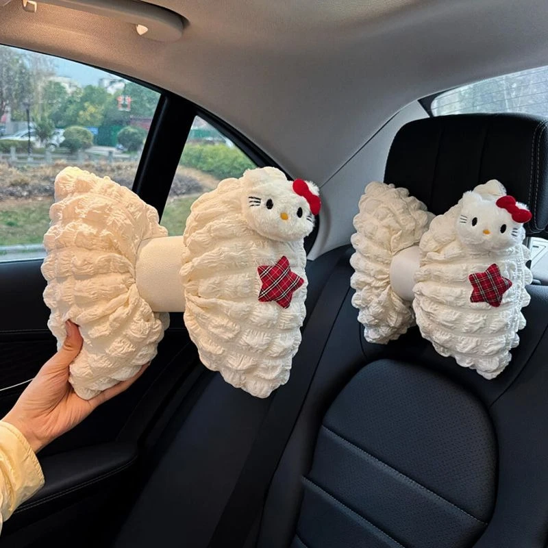 

Sanrio Hello Kitty Car Neck Protector Headrest Cute Cartoon Universal Puff Cushion Toilet Paper Storage Bag Car Decoration Gift