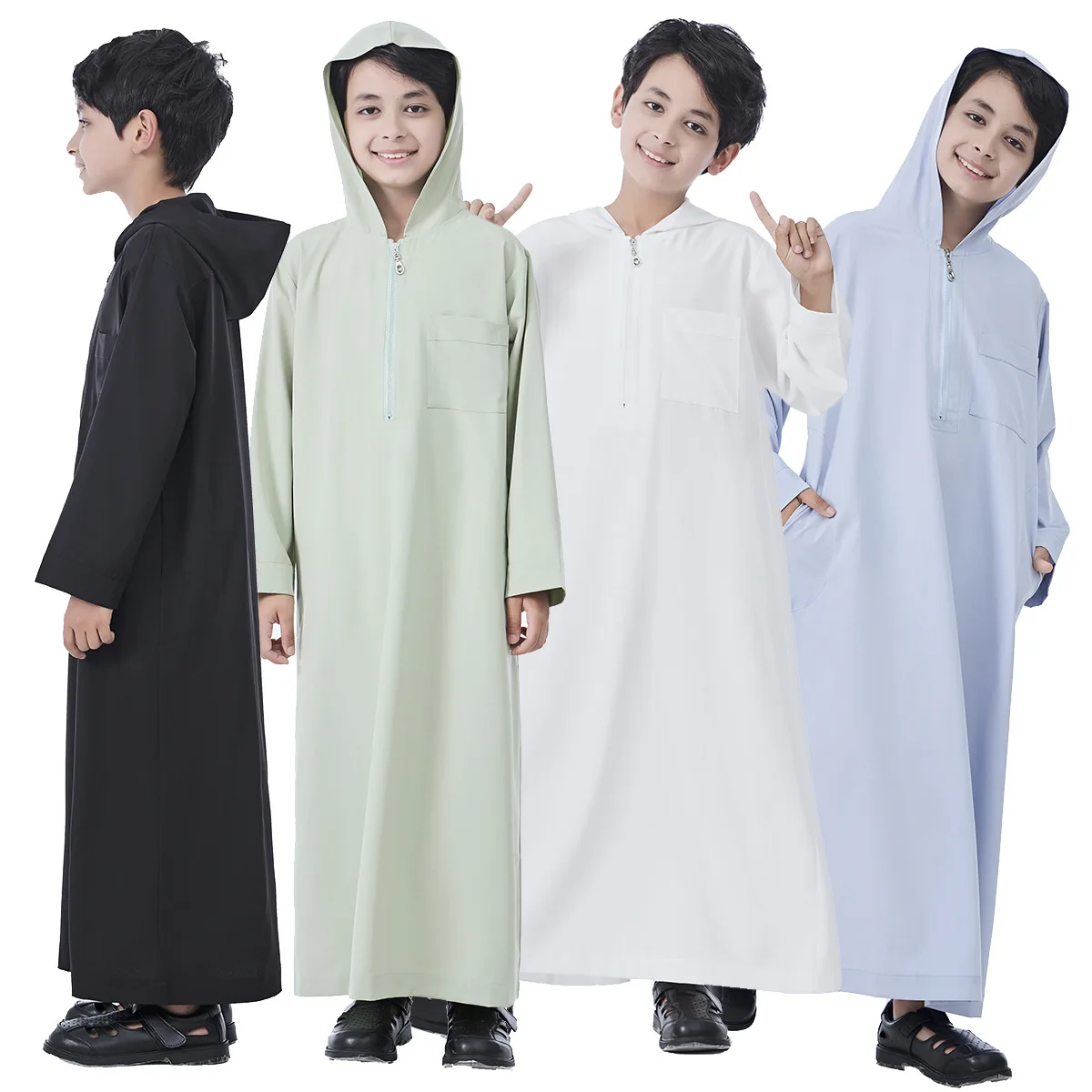 

Boys Jubba Thobe Muslim Hooded Abayas Middle East Arabic Kaftan Long Sleeve Robe Dubai Islamic Clothing Ramadan Dress Dishdasha
