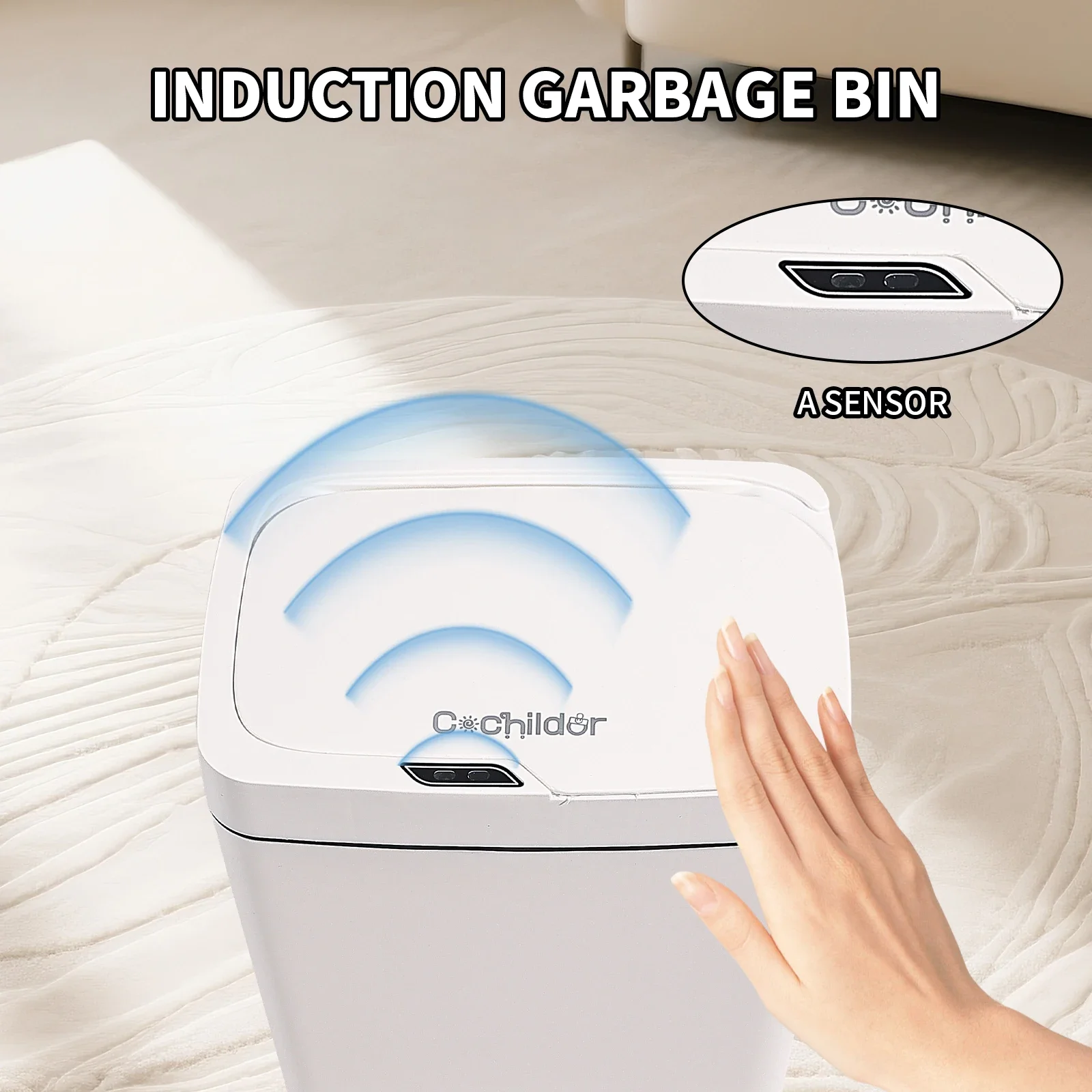 터치리스 스마트 오픈 뚜껑 쓰레기통, 냄새 차단, 아기방, 거실, 주방 및 욕실용 기저귀 버킷