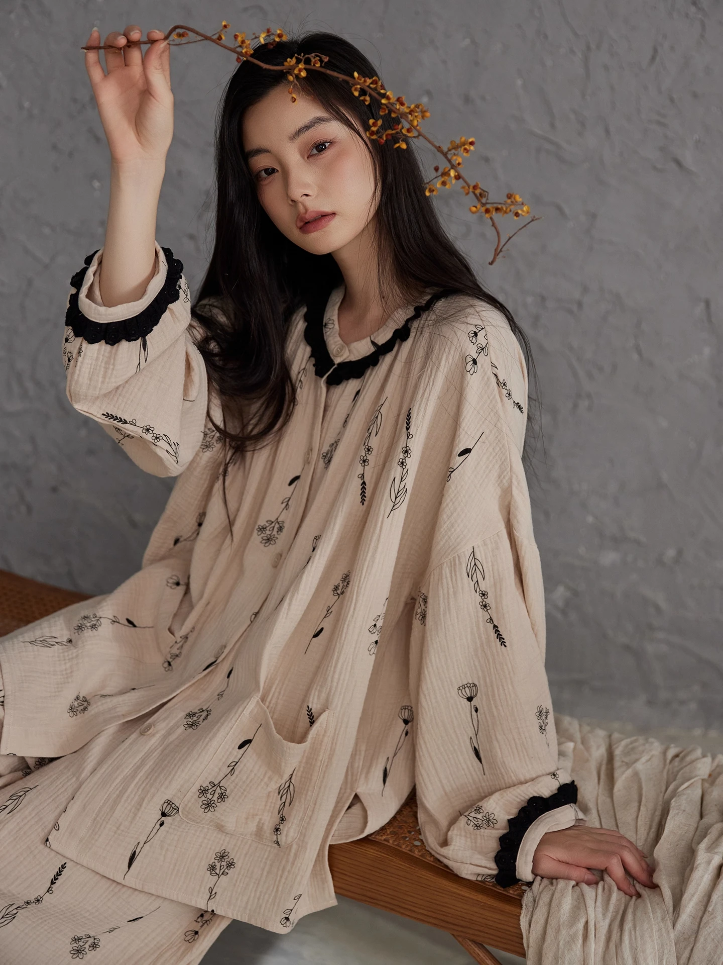 pigiama-da-donna-chao-wei-ni-in-cotone-garzato-a-maniche-lunghe-per-primavera-autunno-set-di-abbigliamento-da-casa-con-imbottitura-integrata-sul-petto-vestibilita-ampia