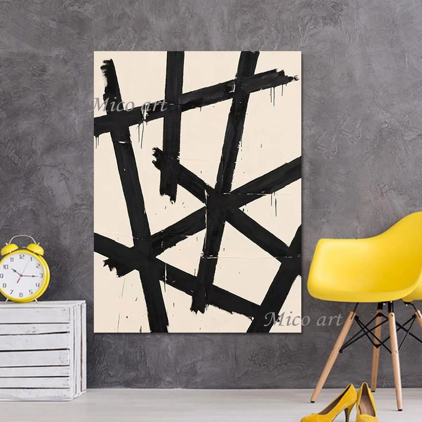 

Абстрактная Картина на холсте для гостиной, без рамки, декор для отеля, черная линия, акриловый дизайн, текстурная картина