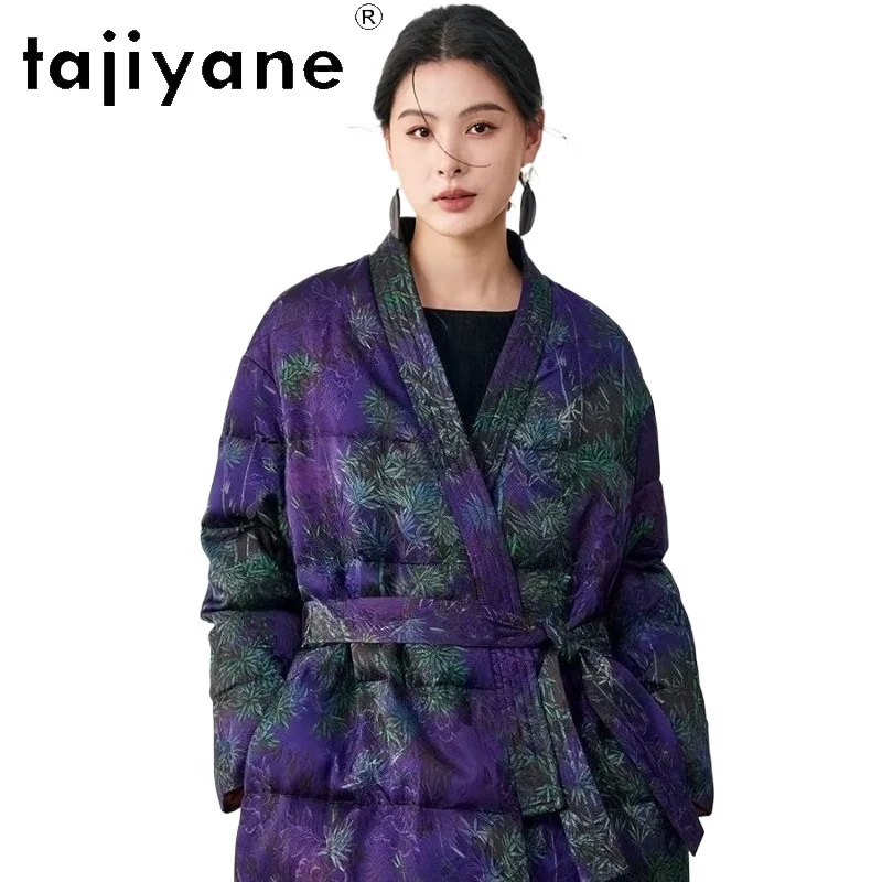 

TAJIYANE Goose Down Coats Elegant Mid-length Belt Down Jacket Woman Warm Winter Puffer Jackets 2025 Women Clothes куртка женская