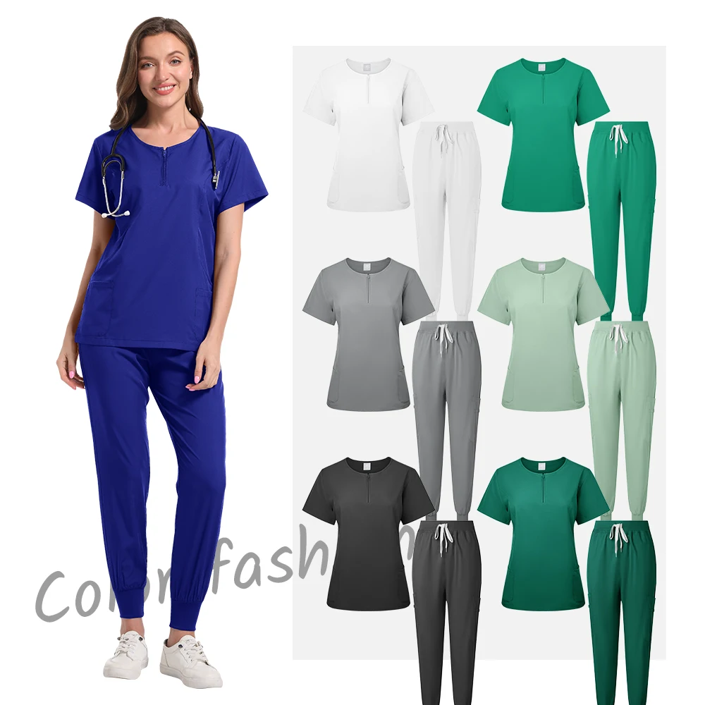 Uniformes quirúrgicos para mujer, conjunto de ropa de trabajo para enfermera médica, salón de belleza, Top clínico y pantalón, traje de túnica de