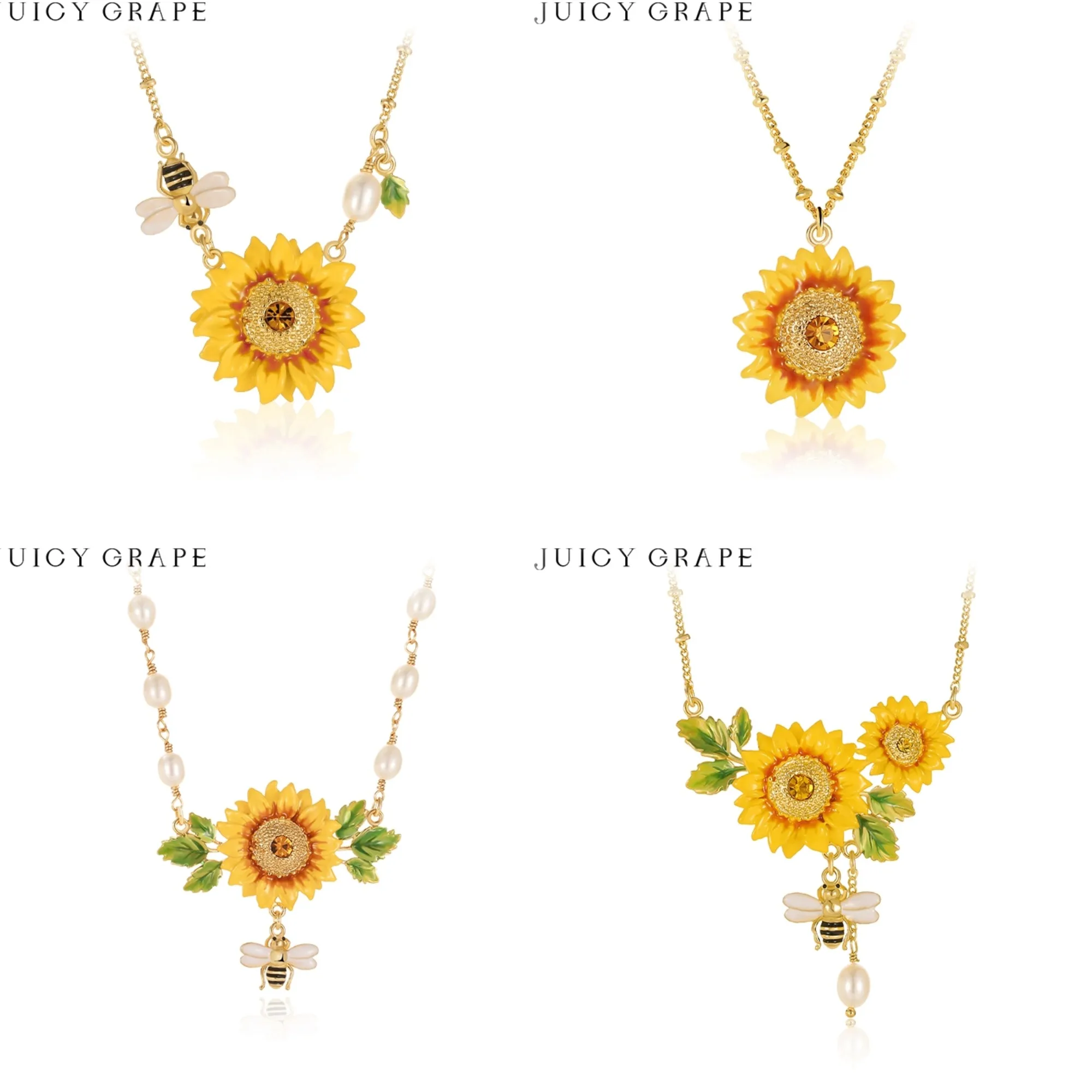 

Juicy Grape Sunflower Enamel Necklace 18K Gold for Women Anniversary Party Gift Fine Jewelry Handmade Enamel Necklace