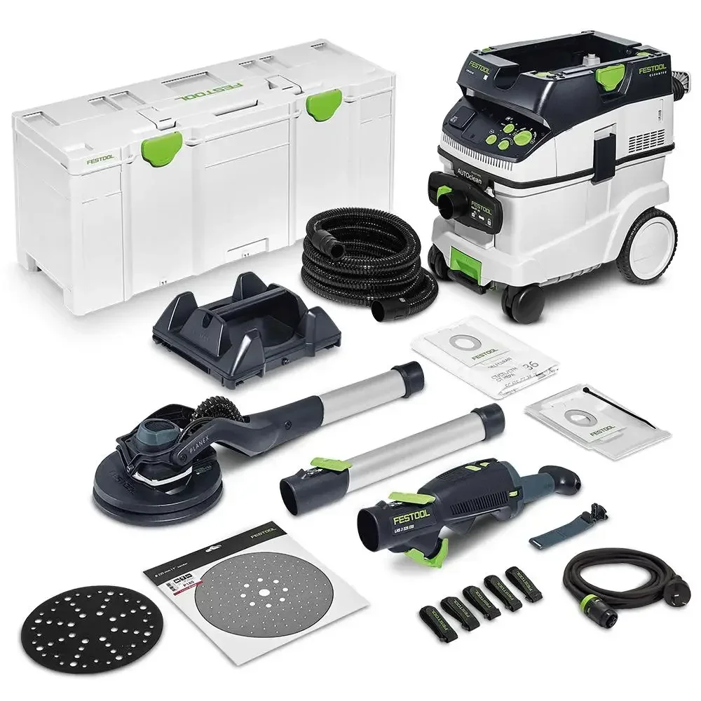 

Festool LHS 2 225 CTM, 36 комплектов, 400 Вт, 225 мм, 8,8 дюйма, шлифовальный станок PLANEX для гипсокартона с дальним ходом и светодиодной подсветкой в пылесборника Systainer M Class
