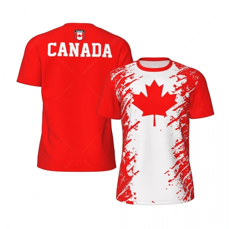 

Canada National Flag Pattern Men's T shirt Funny Maple Leaf 3D Print Tees Casual O-neck Short Sleeve Tops Summer Loose Clothing