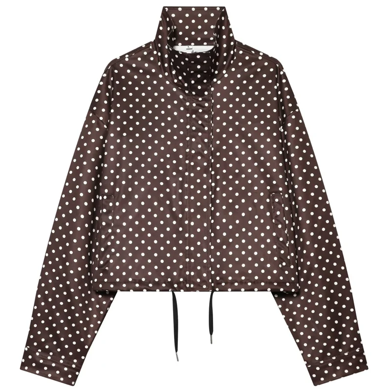 HXAO Bomberjack met stippen Damesjassen Demi-seizoen Oversized top met lange mouwen Bovenkleding Aviator Grote maten Crop-jassen met ritssluiting - afbeelding 1