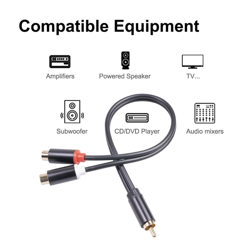 Adapter Y 1 RCA (męski) na 2 RCA (żeńskie) Adapter stereo Y Kabel subwoofera 1 męski na 2 żeńskie złącza rozgałęźne Y