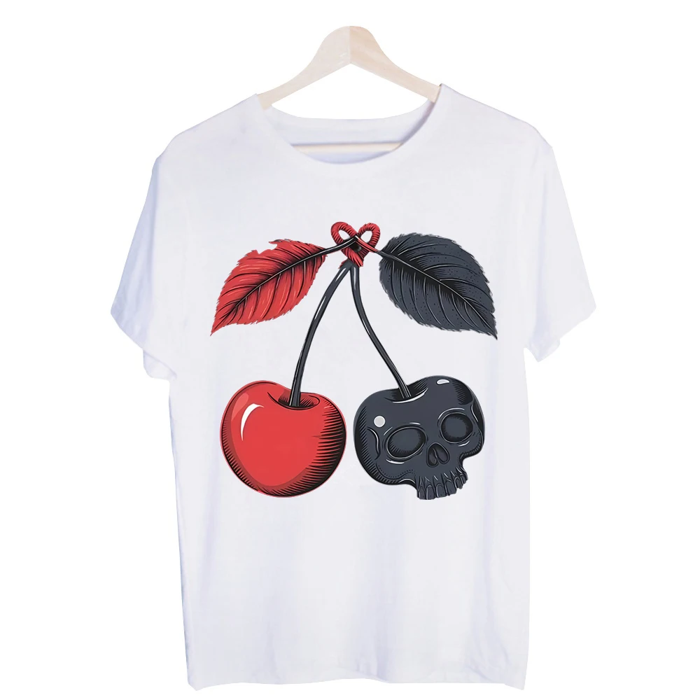 Men's Cherry and Skull Graphic Tee, Short Sleeve Crew Neck T-Shirt for Casual Streetwear and Daily Outfits