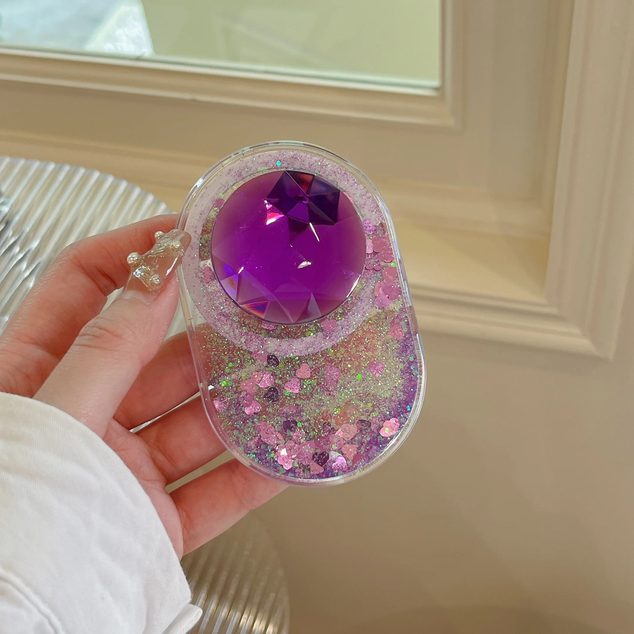 Glitter Kristallen Bol Vloeibare Magnetische Telefoon Grip Voor Iphone 14 15 Pro Max Magsafe Socket Vinger Beugel Houder