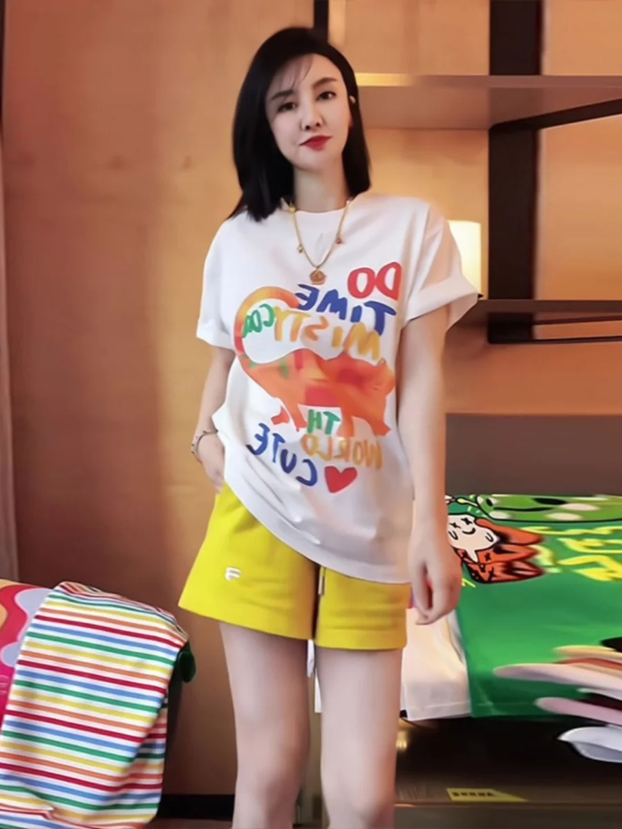 

Anti-Aging Casual Sportswear Set for Women Summer 2026 Graffiti Short Sleeve Shorts Two-Piece Set for Junior And High School ...