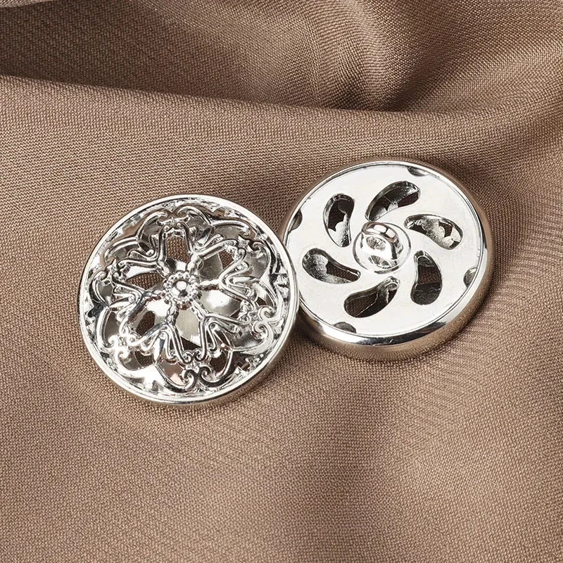 10pcs Classic Hollow Flower Shank Buttons 20/25mm Plating Metal Round Buttons Clothing Decorative Buttons