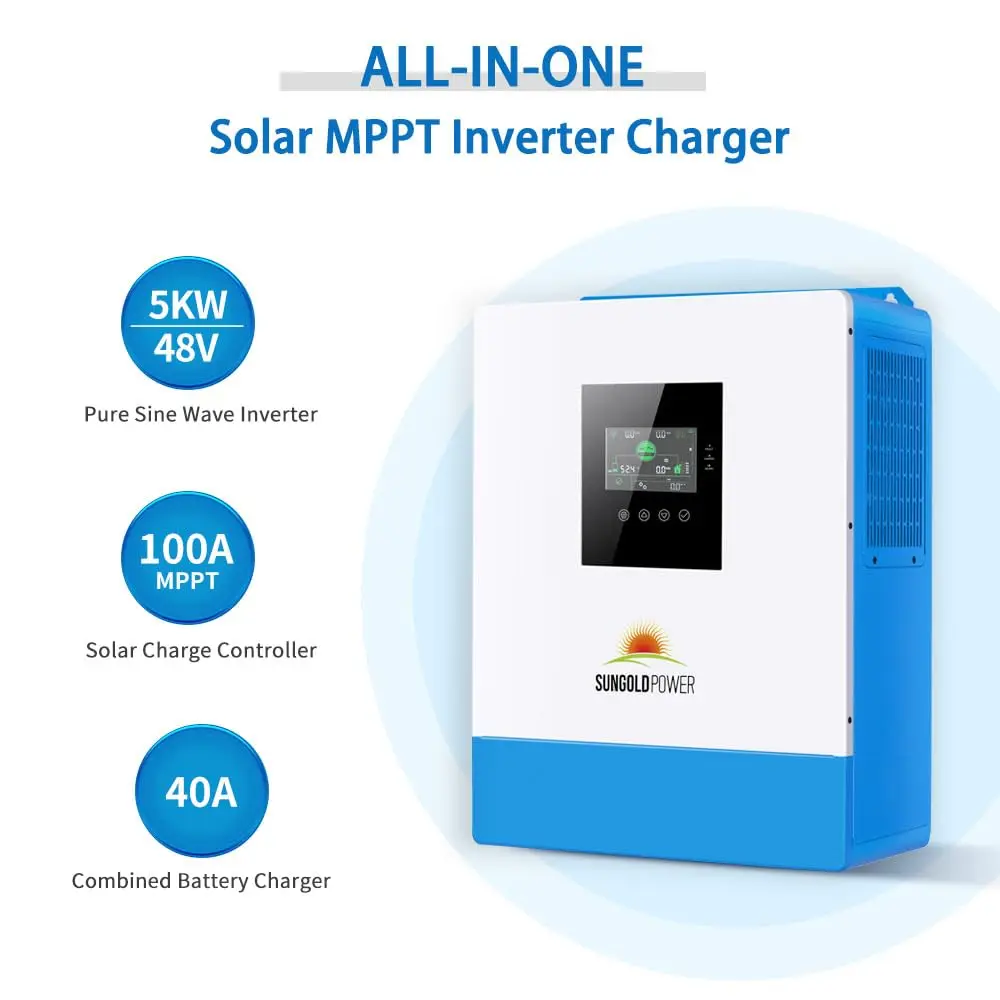 SUNGOLDPOWER UL1741 5000W 48V Solar Inverter Pure Sine Wave, 120Vac AC Input/Output,All in One, 100A MPPT Solar Charger and 40A