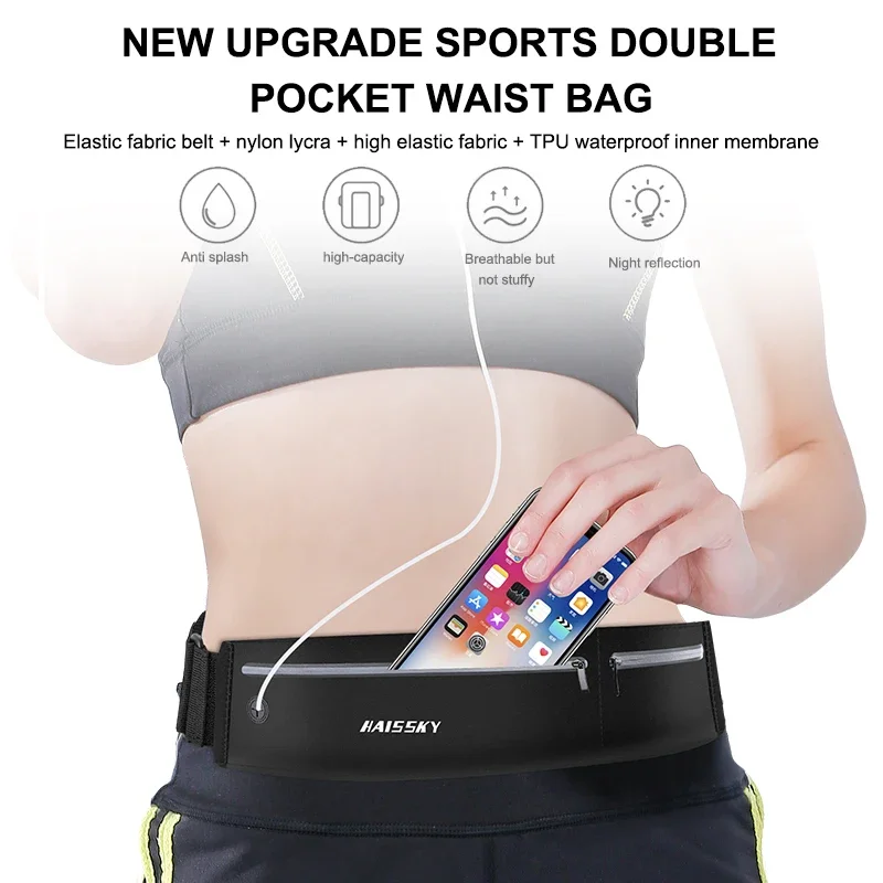 HAISSKY الرياضة حزام الجري أكياس آيفون 17 16 15 14 13 12 برو ماكس 15 زائد سحاب عازل للماء جيب الخصر الحقيبة الهاتف #4
