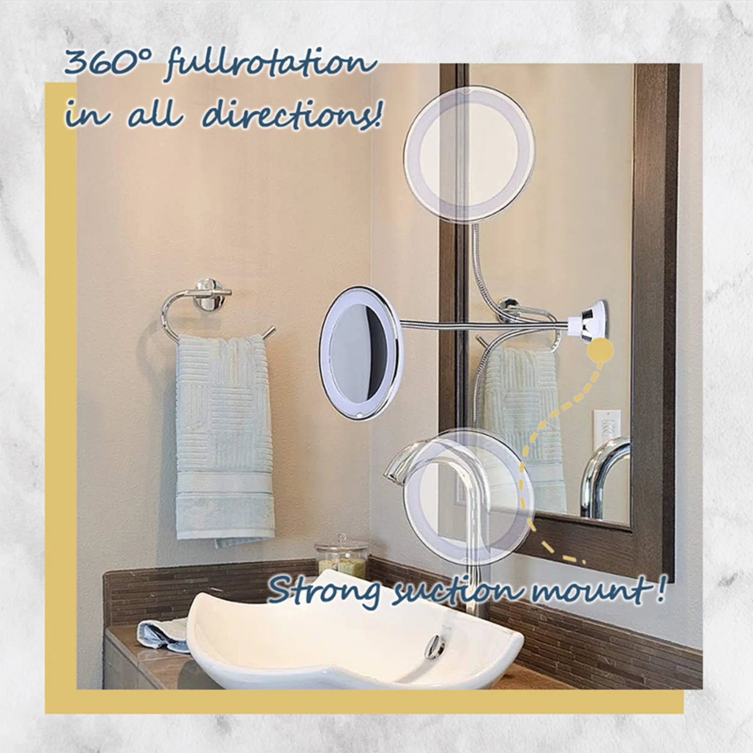 10X Magnifying Suction Mirror with Dimmable LED Lights for Vanity or Bathroom