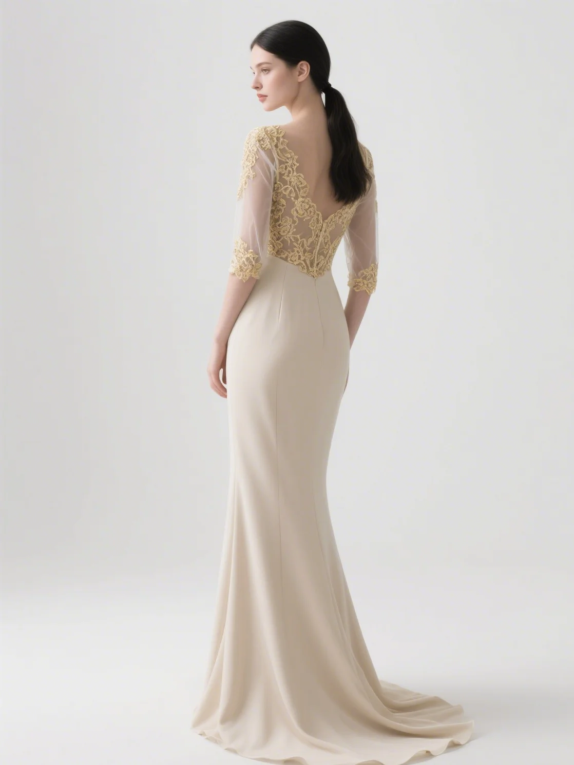 แฟชั่นElegant MermaidชุดราตรีSweetheart Neckline 3/4 แขนAppliquesยืดTulle Sweep Trainชุด 2025 ฟรีที่กําหนดเอง