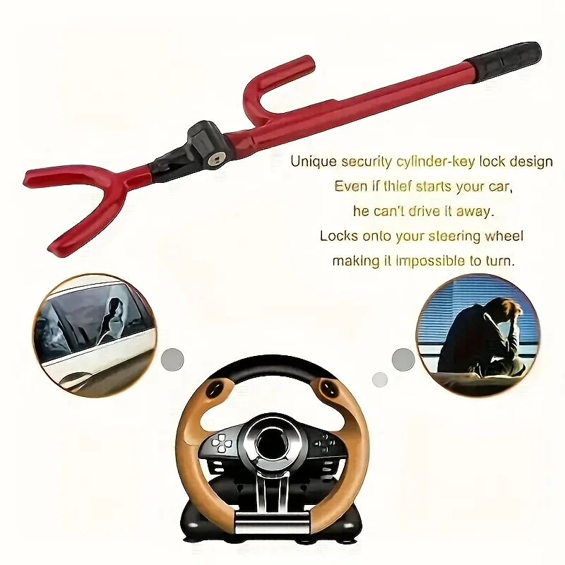 Adjustable Length Car Steering Wheel Lock,Telescopic Shape Anti-Theft Steering Wheel Security Device,Durable Metal Construction