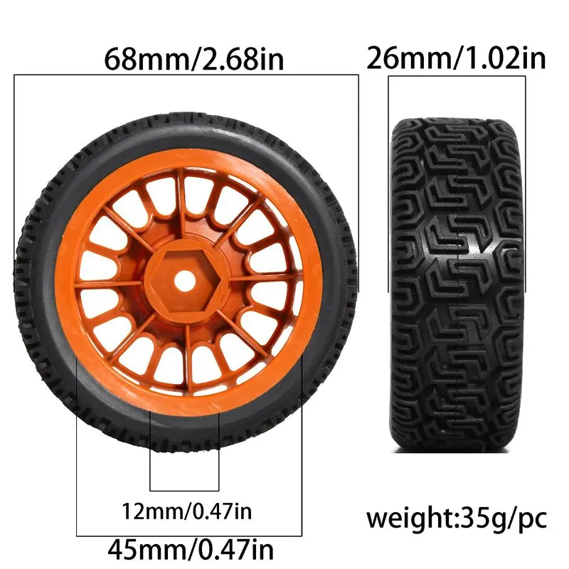 70mm RC Rally Tires Nylon Rubber Wheels For 1/10 Tamiya TT01 XV02 94123 Kyosho Maze Pattern Tyres RC Car Upgrade Parts