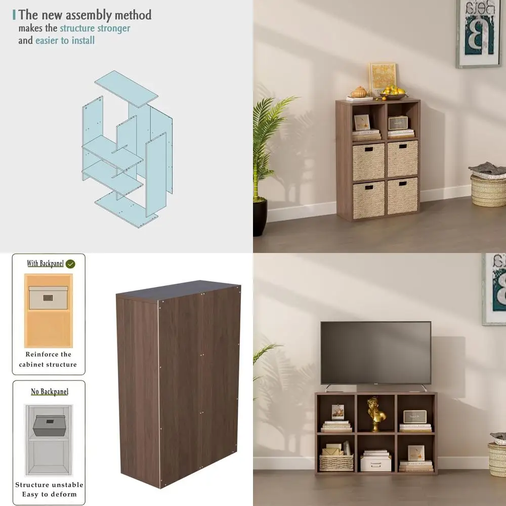 

3-х уровневая деревянная напольная открытая книжная полка — полка для хранения дома и офиса, орех