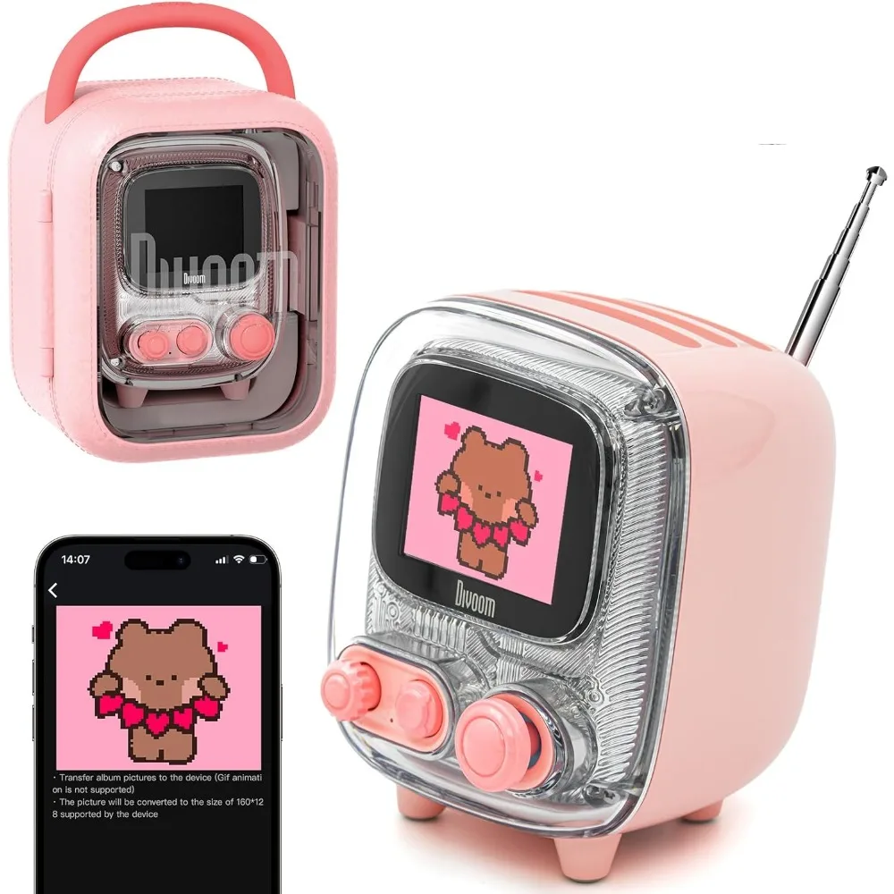 

Retro Bluetooth Speaker with FM Radio Pixel Art Portable Wireless Mini Speaker Vintage Decor for Party Office Desk Home