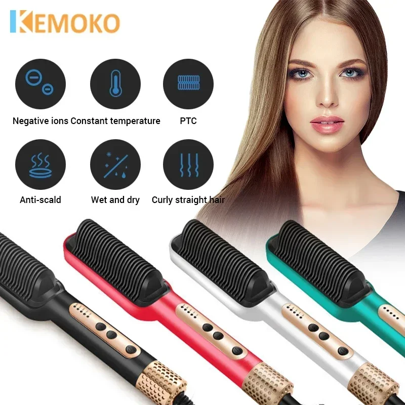 Hot Comb Multifunctional Straight Hair Straightener Comb Negative Ion Anti-Scalding Styling Tool Electric Straightening Brush