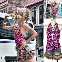 2000s American Vintage Sexy Leopard Camis Y2k Harajuku Slim Lace Patchwork Tanks Summer Streetwear Beach Party Sleeveless Tops - Image 5