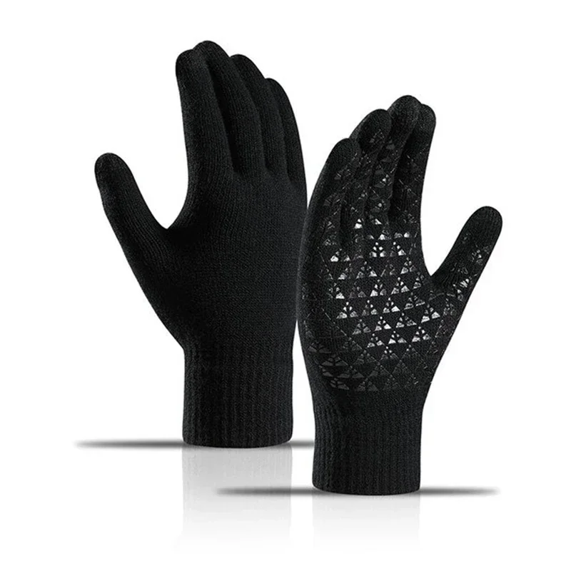 

Winter Knitted Men's Gloves Cycling Fleece Thick Touch Screen Warm Triangle Skin-friendly Non-slip Acrylic Phone Glove for Women