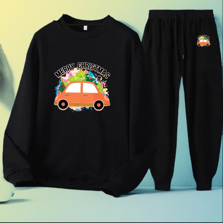 

Men's set outfits two piece Long sleeves sports men's tracksuit Autumn printed Merry Christmas 2 piece set designer clothing