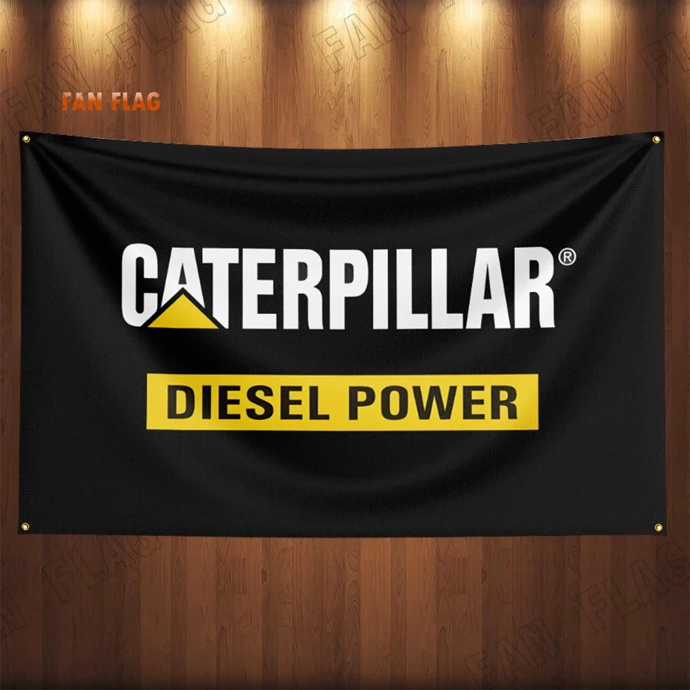 90x150CM Caterpillars Excavator Flag Polyester Printed Excavator Banner For Decor