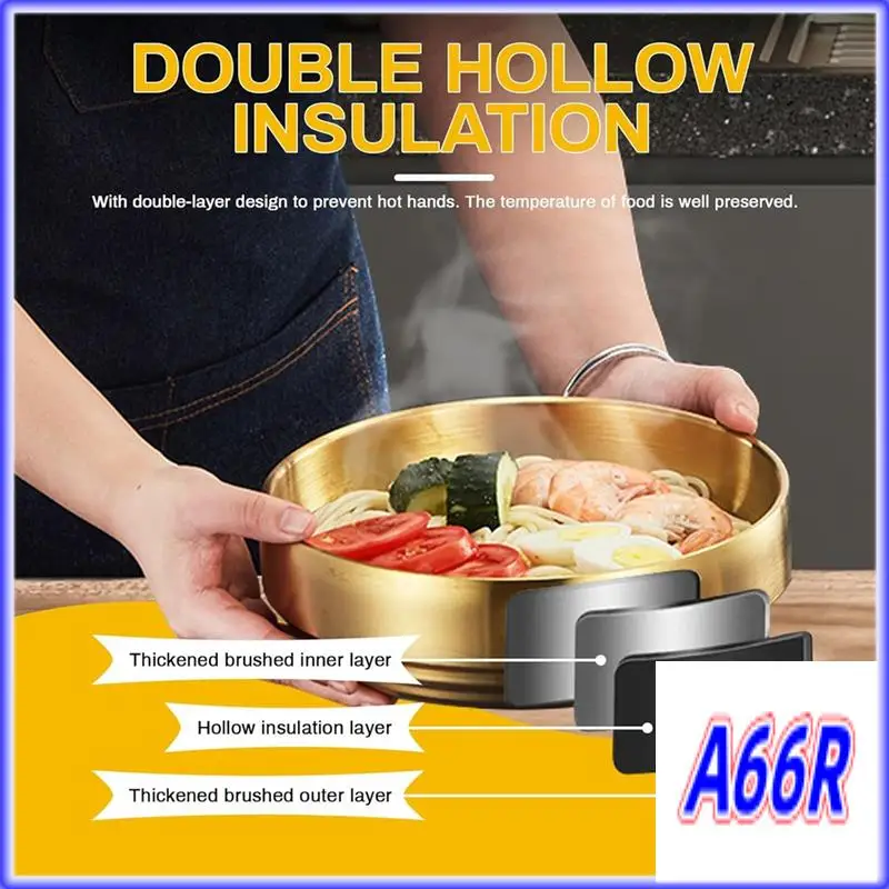 

RR-2Pcs 7,3-дюймовая золотая большая миска для супа из нержавеющей стали, тарелка для сашими с двойными стенками на 35 унций, небьющаяся сервировочная миска, миски для риса