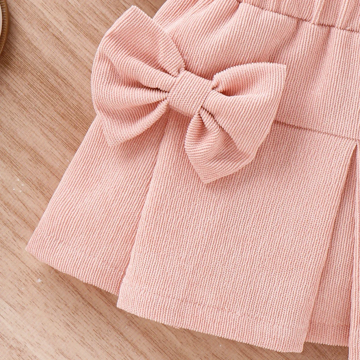 PatPat 3pcs Baby Girl 95% Cotton Ribbed Ruffle Long-sleeve Top and Bow Front Skirt & Headband Set Basic Style Comfortable