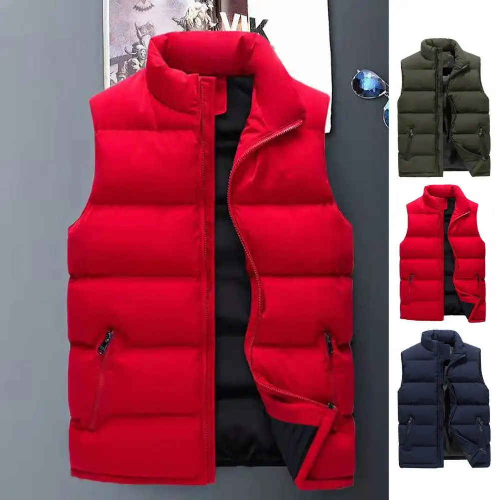 

Men Puffer Vest Water-resistant Men's Puffer Vest with Stand Collar Zipper Placket Autumn Winter Sleeveless Outdoor for Solid