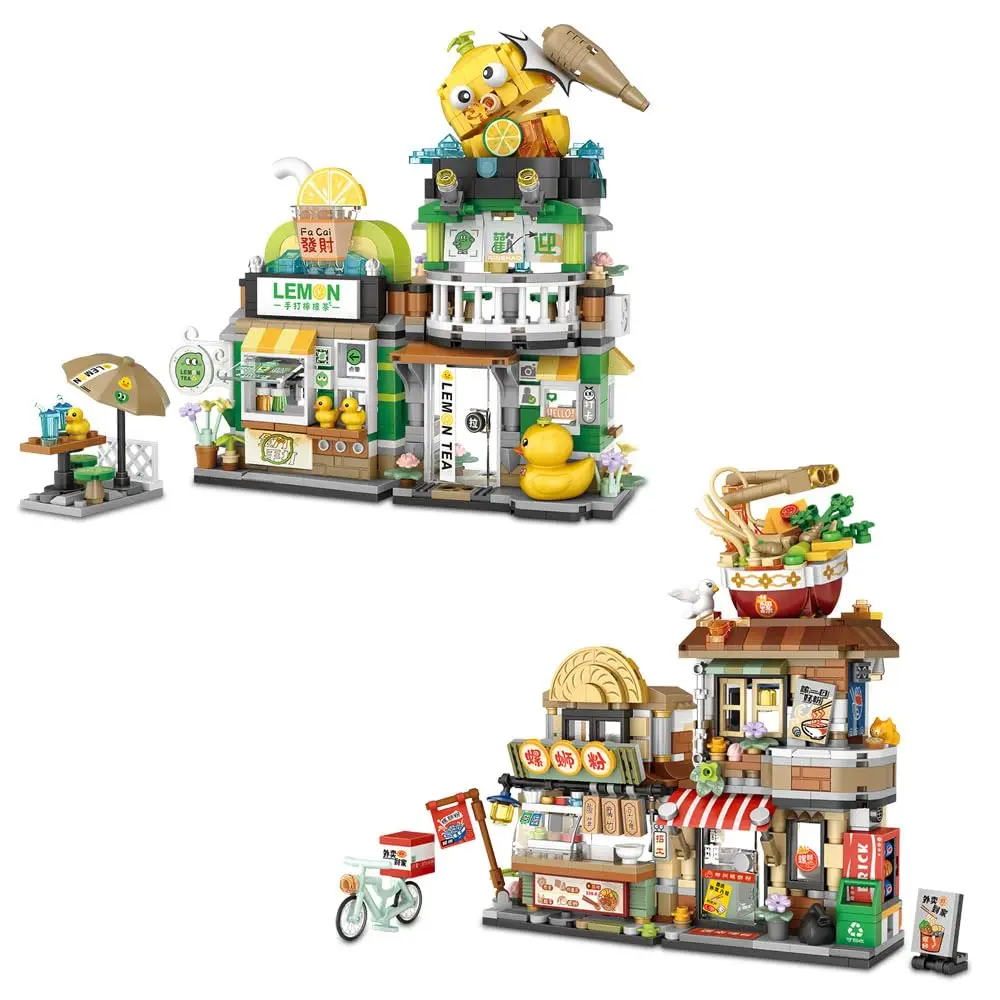 1666Pcs 2 in 1 Food Street Building Block Model MOC Modular Mini Brick Street View Building Set Toy Gift for Adult Kid Boy Girls