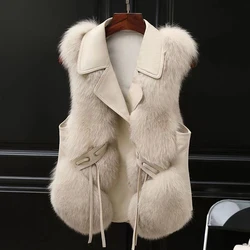 Women's Thick Warm Faux Fox Fur Vest Casual Street Wear Jacket High Quality Sleeveless V-Neck Short Coat Autumn Winter Fashion