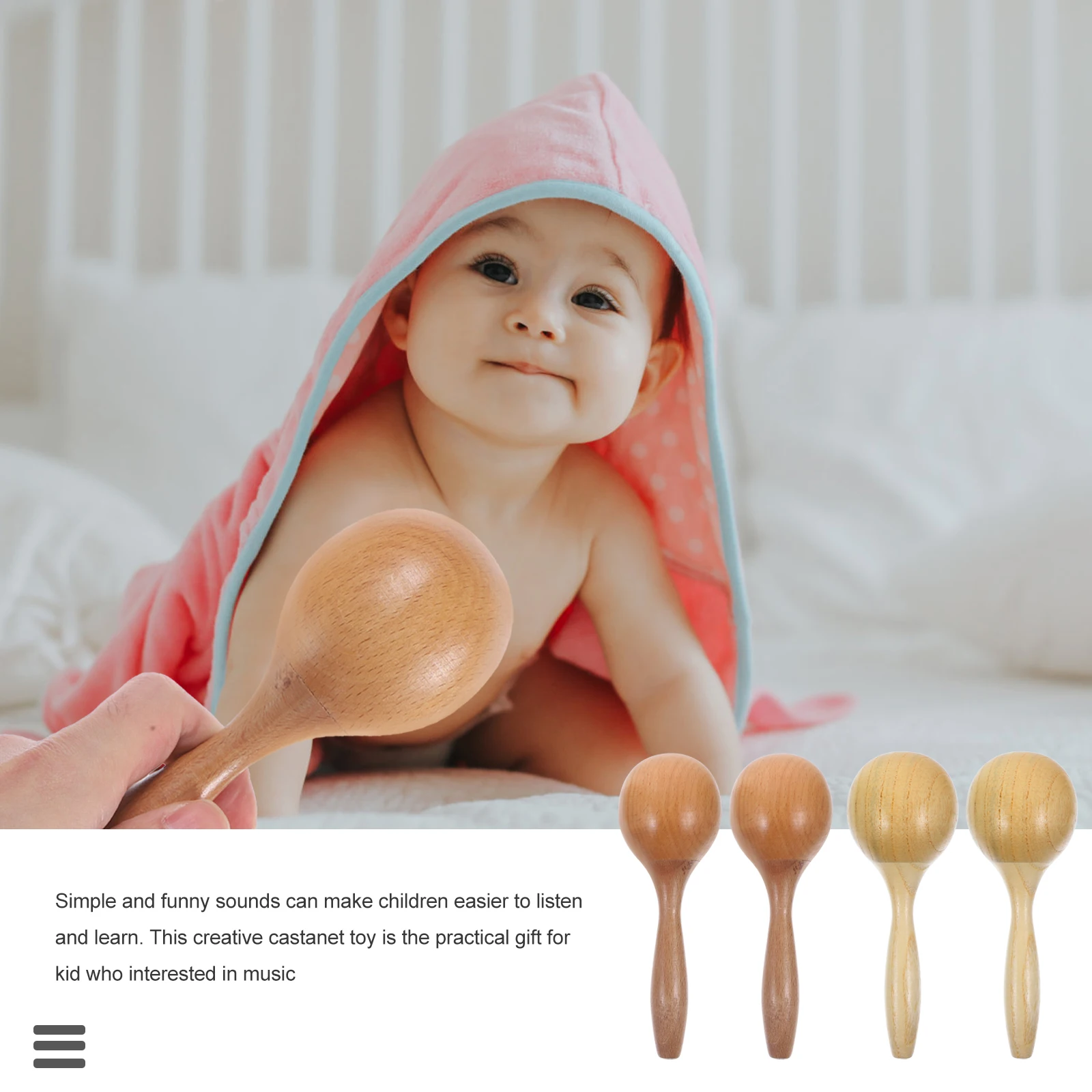 

4 Pcs Wooden Sand Ball Maracas Toys for Toddler Musical Instruments Kids Plaything Children