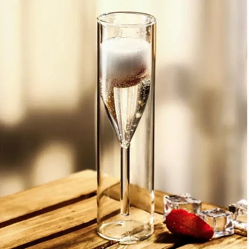 Double Wall Glass Champagne Champagne Flutes Stemless Wine Glass Goblet Bubble Wine Tulip Glassware Cocktail Wedding Party Cup