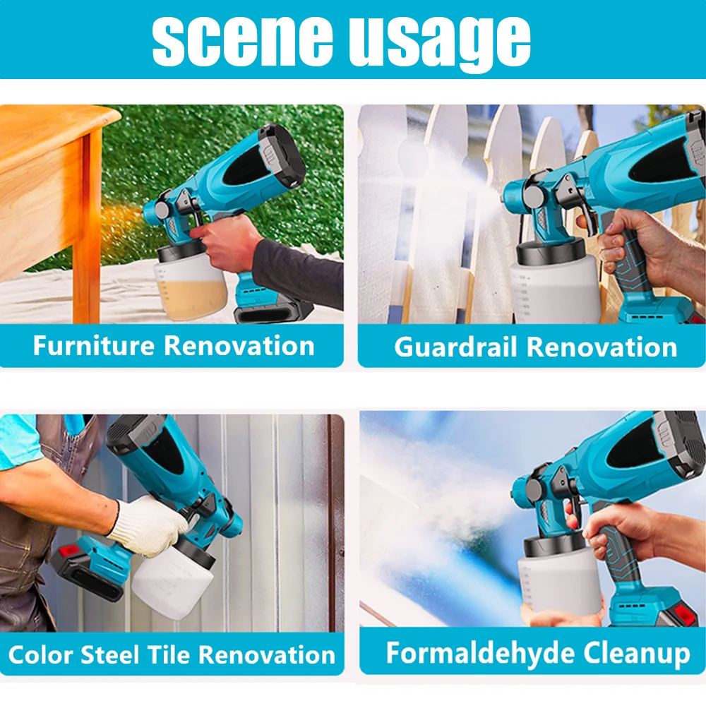 Electric Spray Gun 800ML Home Handheld Cordless High Power Electric Paint Sprayer Rechargeable For Makita 18V Battery Power Tool